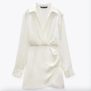 Zara White Silk Button Down Dress Worn Once